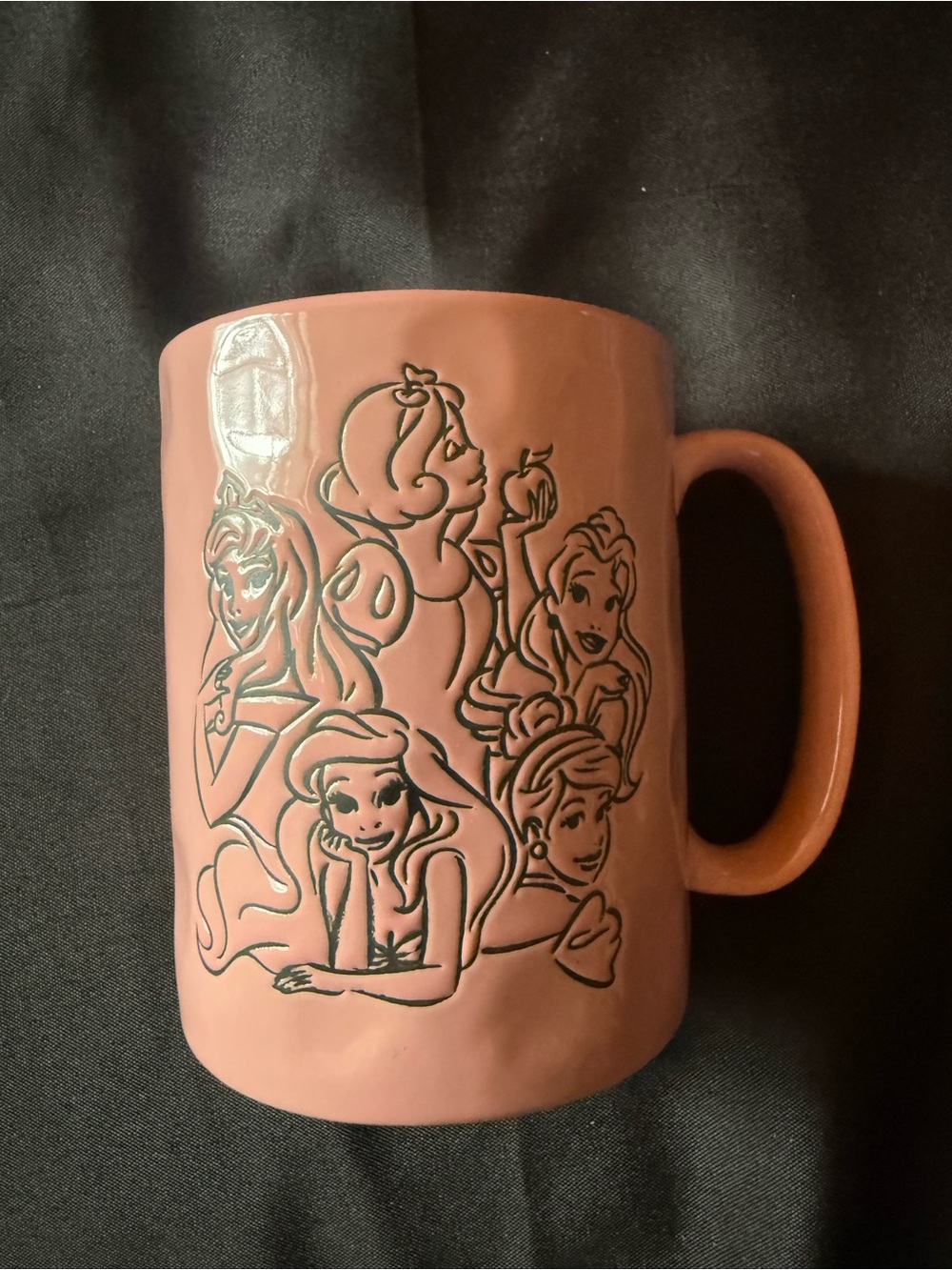 New Disney Pink Ceramic Mug with Princess Line Art